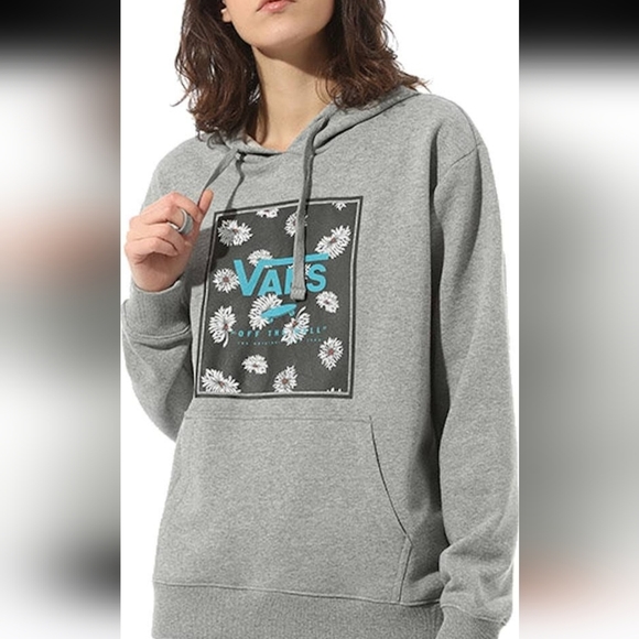 Vans Gray Turquoise Floral " Off The Wall" Hoodie Sweatshirt EUC Size Medium - Picture 3 of 11